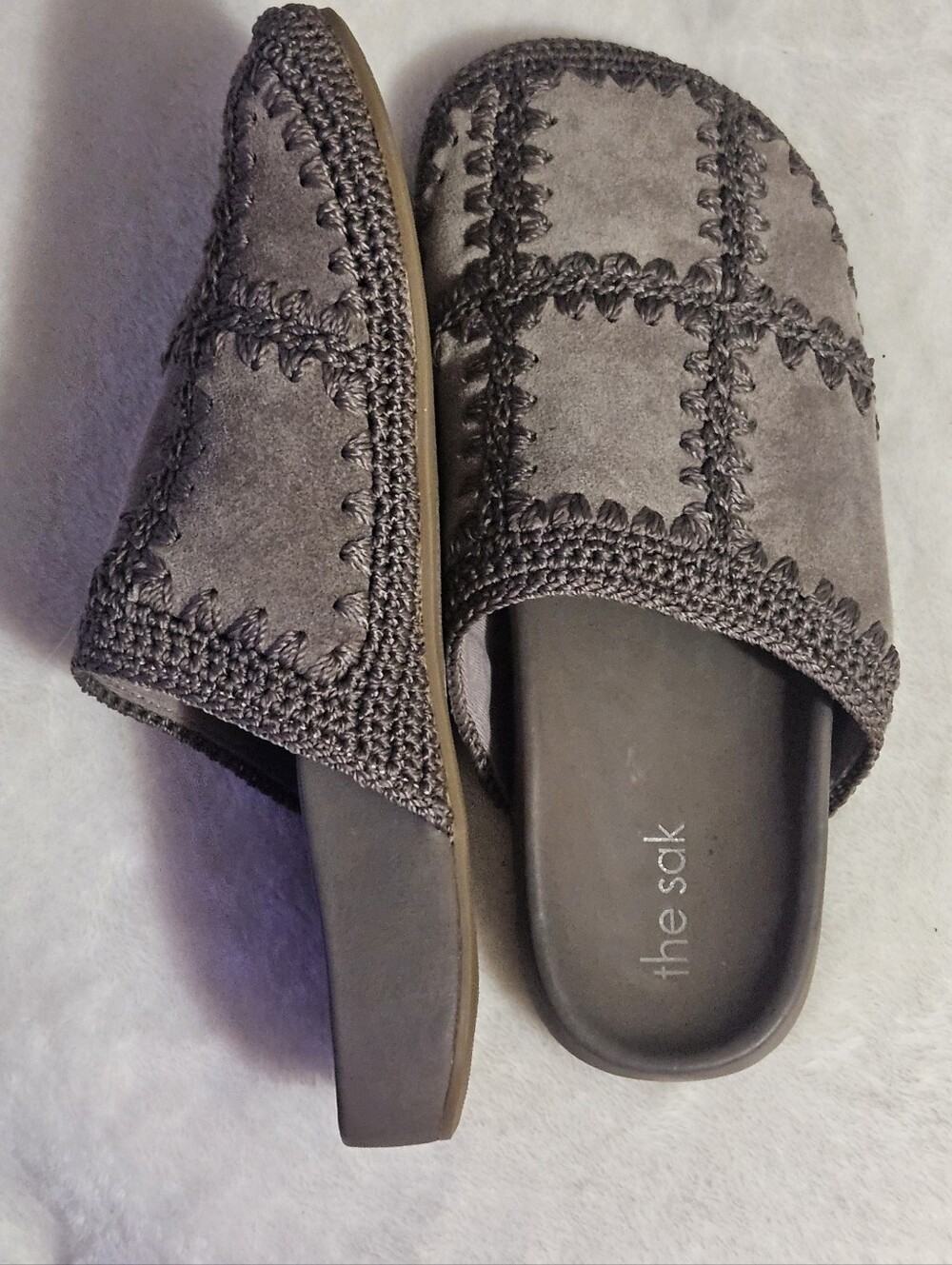 The Sak Bolinas Mushroom Suede Clogs Slip-On Mules with Crochet Stitching Size 8 - Picture 7 of 8